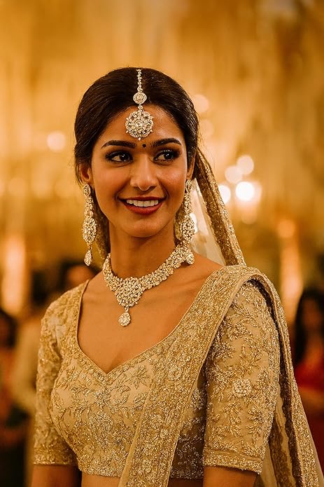 Touchstone Indian jewelry sets for women gold wedding tikka necklace set guest costume fancy bridal jewellery rhinestone crystal elegant formal prom evening wear dainty accessories