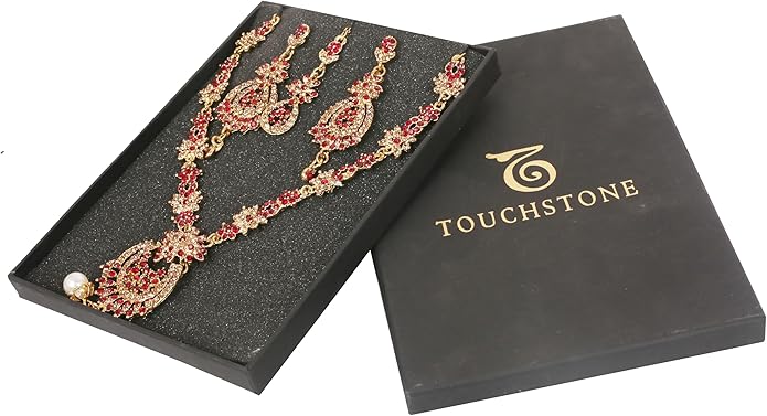 Touchstone Indian jewelry sets for women maang tikka wedding guest gold necklace bollywood jewellery set pageant elegant prom bride accessories western crystal chunky rhinestone necklaces
