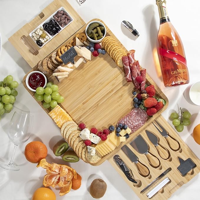 Personalized Charcuterie Board Gift Set with Ceramic Bowls, Bamboo Cheese Board, Wedding Gifts for Couples, Housewarming Gift, Birthday Gifts for Women and Men, Custom Engraved