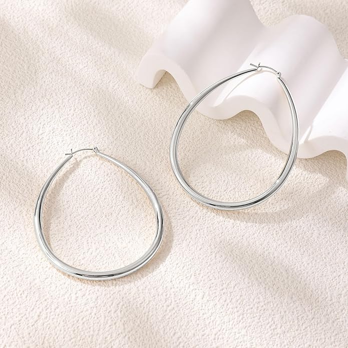 Gacimy Chunky Hoop Earrings for Women, 14K Gold Plated Oval Hoop Earrings with 925 Sterling Silver Post
