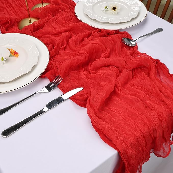 12 Pack Christmas Table Runner Red Cheesecloth Table Runner 10FT Boho Cheese Cloths Gauze Fabric 120 Inch Rustic Sheer for Wedding Birthday Party Baby Shower Centerpiece Home Decorations