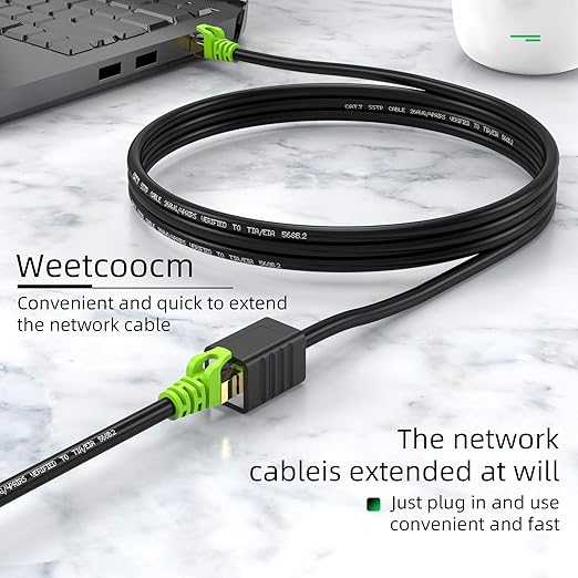 Ethernet Extension Cable 50ft, Network Cat6a Extension Patch Cable RJ45 Cords Shielded Male to Female Connector (50FT)