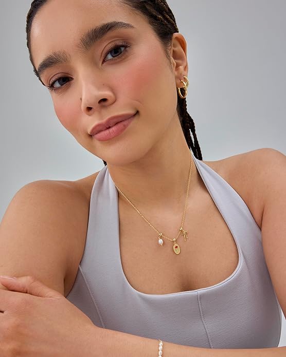 PAVOI 14K Gold Plated Dainty Necklace with Charms Set - Hypoallergenic Adjustable Chain Gold Charm Necklace for Women - Small Motif & Mantra 2 and 3-Pack Removable Pendants - Cute Jewelry Gifts