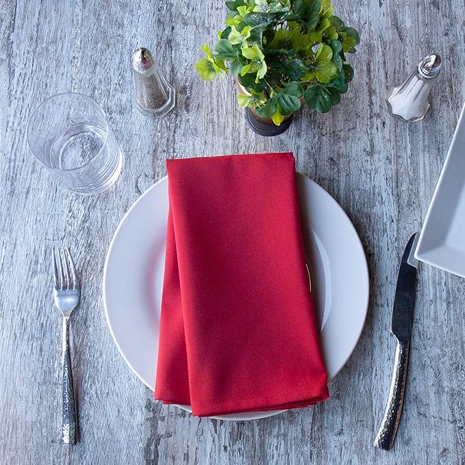 Arkwright Restaurant Cloth Napkins - (Pack of 25) Spun Polyester Dinner Napkin with Hemmed Edges - Ideal for Dinner, Wedding, Party, Banquet, Kitchen, 20 x 20 in, Red