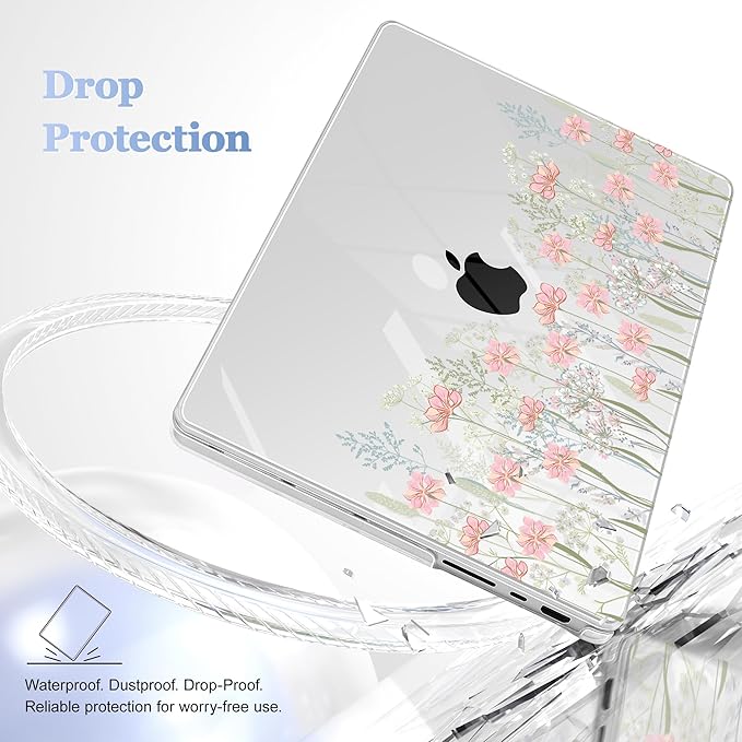 for MacBook Pro 16 inch Case 2021 2022 2023 2024 Release A3186 A3403 M4 A2991 M3 A2780 M2 A2485 M1 Pro/Max, Hard Shell Case with Screen Protector & Keyboard Cover, Floral C322