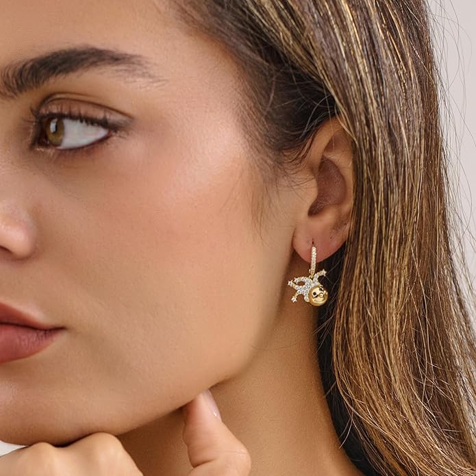 YOIHUR Cute Gold Hoop Earrings for Valentine's Day, 14K Gold Plated Hypoallergenic Jewellery CZ Huggie Drop Earrings, Bear Butterfly Ladybug Joker Heart Pendants Earring Jewelry Gifts for Women
