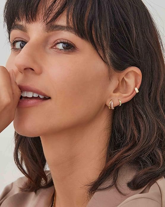 4Pairs Statement Gold Hoop Earrings for Women Trendy,Surgical Steel Gold Plated Hoop Hypoallergenic Earrings Set,Titanium Hoops Earring Stacks,CZ Cartilage Huggie Hoops Earring Gifts for Girlfriend