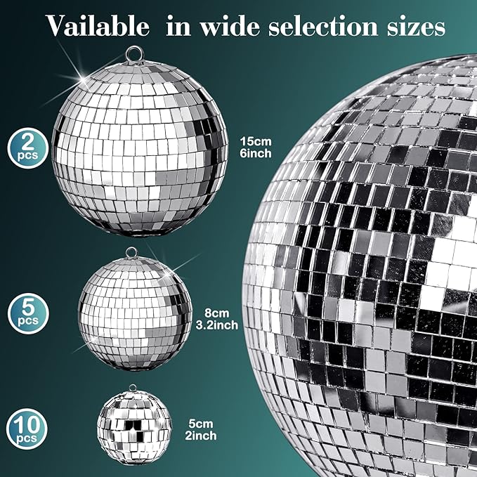 17 Pcs Disco Ball Decorations Assorted Size Disco Ball Ornaments, Mini Large Hanging Party Favors for Christmas New Year Weddings Decor Festival Stage Prop(6, 3.2, 2 Inch)
