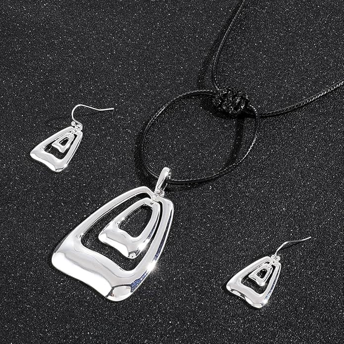 Madison Tyler Gold Plated Jewelry Set for Women | Silver Teardrop Pendant Necklace Trendy | Long Necklace with Snake Chain | Fashion Dangle Earring Set