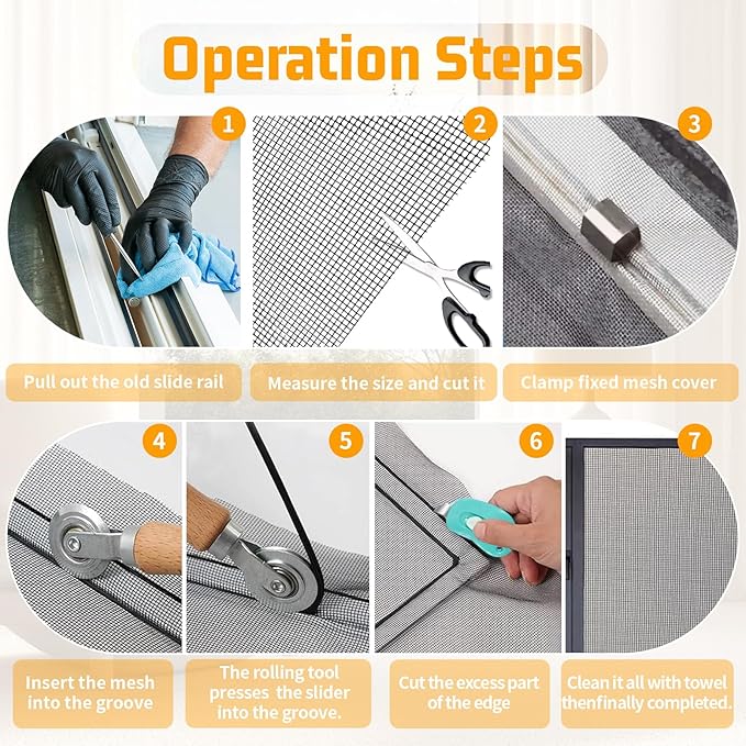 Window Screen Replacement,Screen Door Repair Kit, 48"x178" Black Window Screen Mesh,Including 50 FT Splines+Hooks+2 Rollers+8 Clips+Scissors+Knife+Tape Measure,Fully Equipped Window Screen Repair Kit