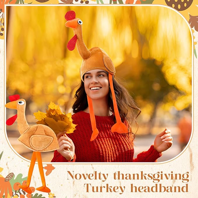 Hanaive 10 Pieces Thanksgiving Turkey Hats Bulk for Adults Turkey Costume for Dress-up Party Plush Turkey Hat Party Supplies
