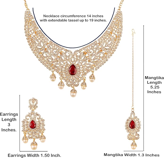 Touchstone Indian jewelry sets for women tikka wedding necklace costume guest statement bollywood rhinestones crystal faux pearls gold big royal neck piece set bridal fashion accessories
