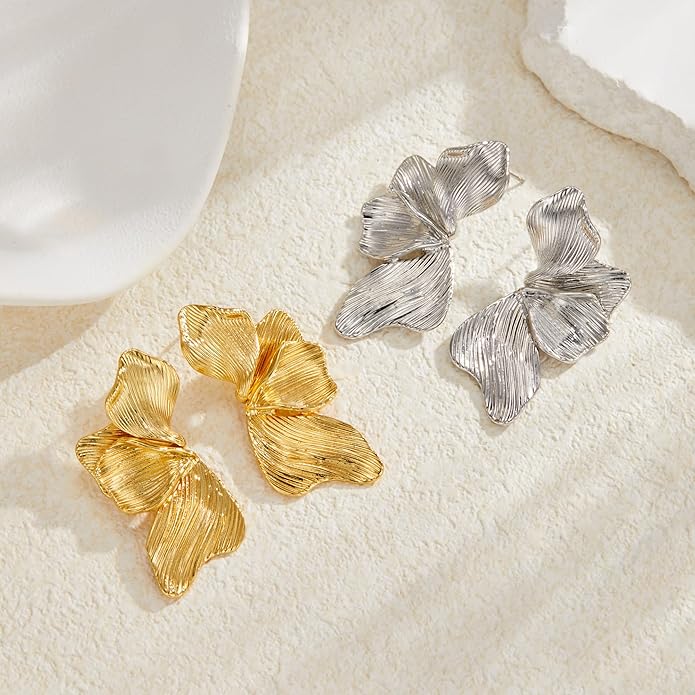 HANRESHE Lightweight Gold Silver Flower Earrings Trendy Leaf Statement Earrings Jewelry Gift