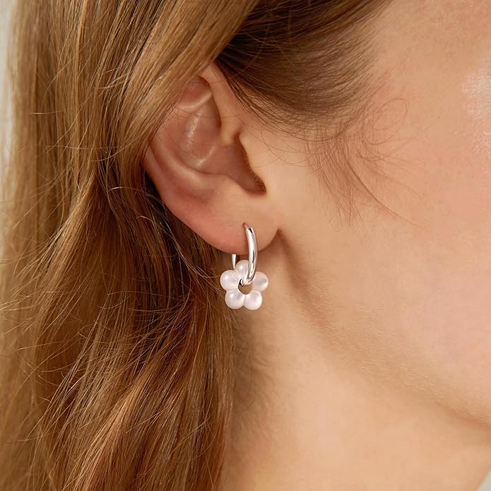 Gold Pearl Dangle Earrings for Women, 14K Gold Plated Small Pearl Drop Huggie Hoop Earrings, Hypoallergenic Dainty Gold Earrings Wedding Jewelry Gifts for Women Trendy
