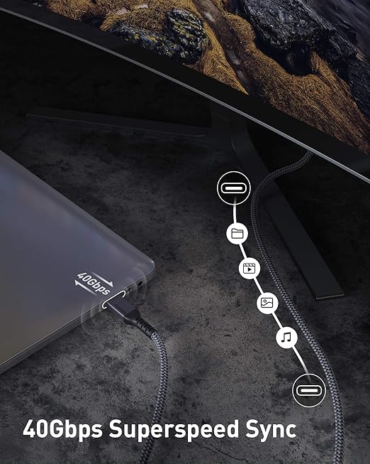 Maxonar [1.6Ft] Thunderbolt 4 Cable, Short Thunderbolt Cable 40Gbps with 240W Charging and 8K/5K@60Hz Compatible with Thunderbolt 4/3, USB4, and USB C