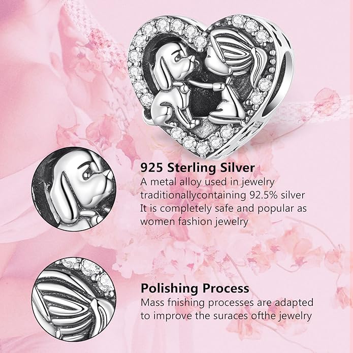 Annmors Personalized Photo Charm for Bracelet Necklaces,925 Sterling Silver Charm Love Heart Shaped Engraved Customize Picture Gift for Birthday Mother's Day Christmas,Bead Charms Jewelry for Women