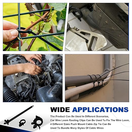 200 PCS Car Wire Loom Routing Clips Assortment Kit 14 Sizes Wiring Harness Routing Clips Push Mount Cable Zip Tie Replacement Parts for Universal Honda GM Mazda