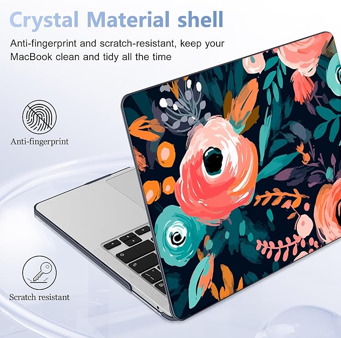 May Chen for New MacBook Pro 13 Case 2022 2020 Release (A2338 M1 M2/A2289/A2251), Plastic Crystal Hard Shell Case Cover with Keyboard Cover for MacBook Pro 13-inch Touch Bar, Bright Flowers