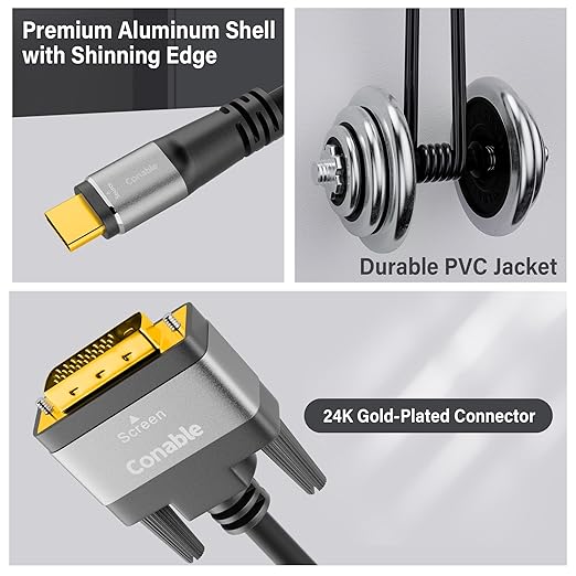4K USB C to DVI Cable 10FT, USB Type-C to DVI-D Adapter Cord, (Thunderbolt 3/4) Compatible with iPhone 16/15 Series, MacBook Pro/Air, iPad Pro, iMac, Galaxy S24, XPS, Surface Book 3 and More, Real 4K