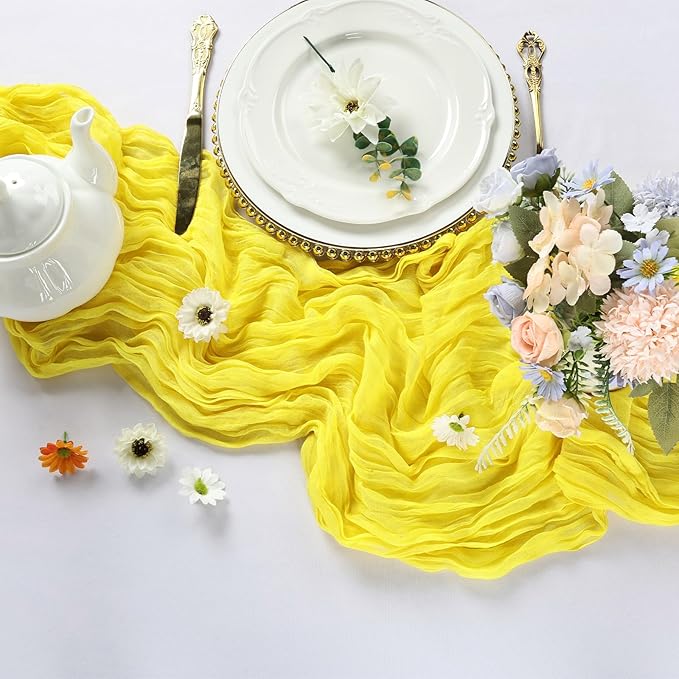 6 Pack Yellow Cheesecloth Table Runner 10FT Boho Cheese Cloths Gauze Fabric Table Runners 120 Inch Rustic Sheer for Wedding Birthday Party Baby Shower Centerpiece Home Decorations