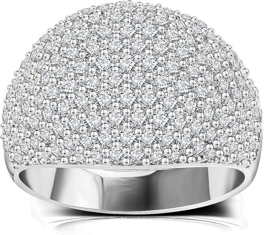 Hiyong Diamond Accent Dome Ring - Sliver Fashion Rings for women Big Hollow Women Wedding Band Cubic Zirconia Statement Rings for women 5-11