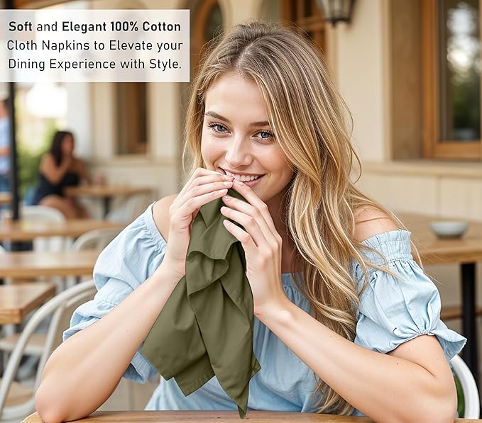 Ruvanti Cloth Napkins Set of 12, 18x18 Inches, 100% Cotton, Washable, Soft & Absorbent, Perfect for Wedding, Christmas, ‎Thanksgiving Dinners - Capulet Olive