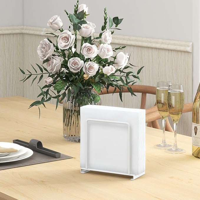 Napkin Holder for Table, Metal Napkin Holder for Kitchen Dining, Standing Paper Napkin Storage for Table Countertop, White