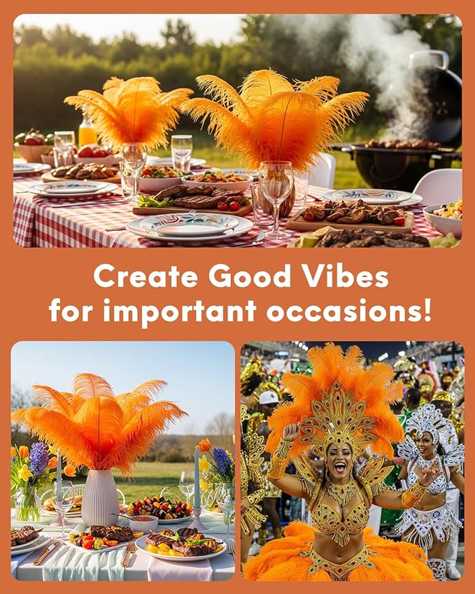 NEWONG 30pcs Orange Ostrich Feathers Natural Bulk 11-14inch(28-35cm) Vase Craft Wedding Home Party Centerpieces Christmas Day Decoration