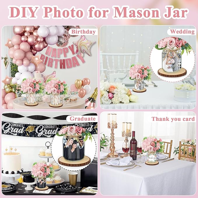 Set 6 Mason Jar Table Centerpiece - Wedding Centerpieces for Tables, Mason Jar Flower Centerpiece Vases Decor- Boho Farmhouse Rustic for Engagement, Bridal Shower, Wedding, Versatile Decor (Pink)