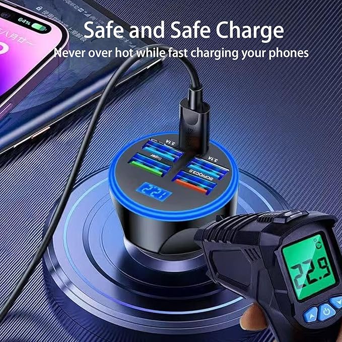 Multi Port USB C Car Phone Charger with Voltage Display Real PD 30W Super Fast Cigarette Lighter USB-C Charger Adapter for MacBook iPhone 16/15/14/13/12 Galaxy Android Phones