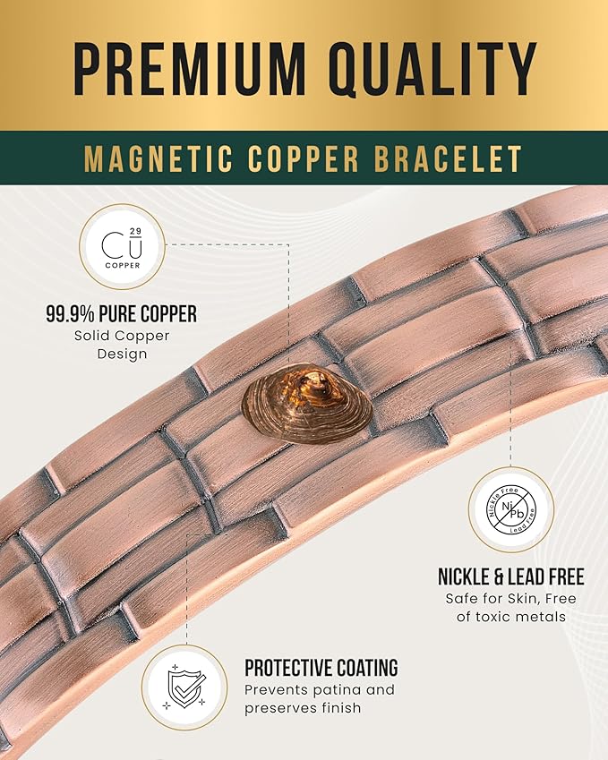 MagnetRX® Magnetic Copper Bracelets for Men – Effective 99.9% Pure Copper Bracelet for Men – Adjustable Copper Magnetic Bracelets (Stamped Chain)