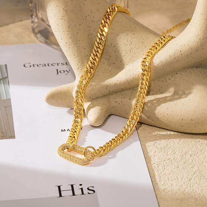 Moodear Gold Necklace for Women Trendy - Chunky Herringbone Paperclip Cuban Link Chain Choker Hypoallergenic Trendy Necklaces for Women Non Tarnish Jewelry Gifts