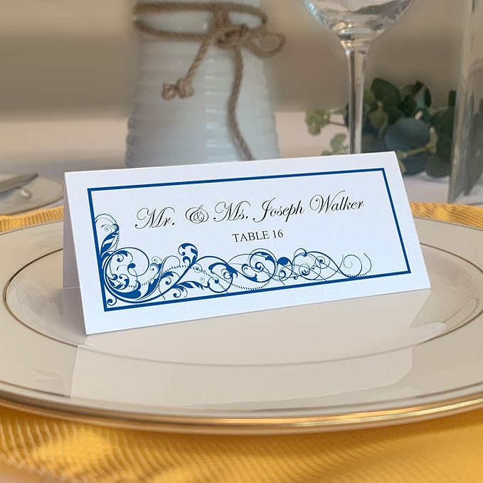 Scribble Vintage Swirl Place Cards, Royal Blue (Choose Color), Set of 150, Pre-cut and Scored - Wedding, Party, Dinner, and Special Events - Made in the USA