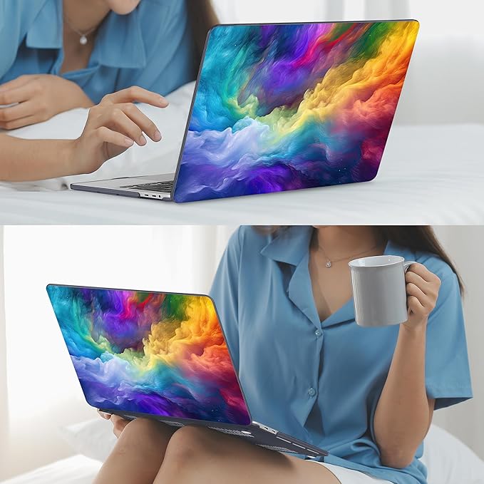 Mektron Case for MacBook Pro 16 Inch A2141 Cover 2019 Release 16" with Liquid Retina Display/Touch ID, Plastic Hard Shell with Keyboard Skin & Screen Protector & Dust Plug, Rainbow Cosmic