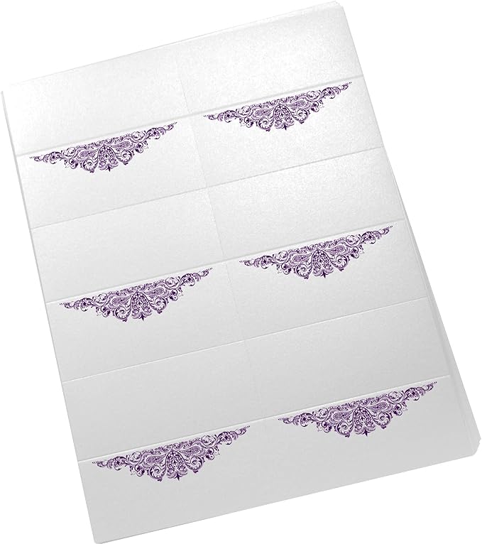 Paisley Printable Place Cards, Eggplant (Choose Color), Set of 60 (10 Sheets), Laser & Inkjet Printers - Wedding, Party, Dinner, and Special Events - Made in the USA