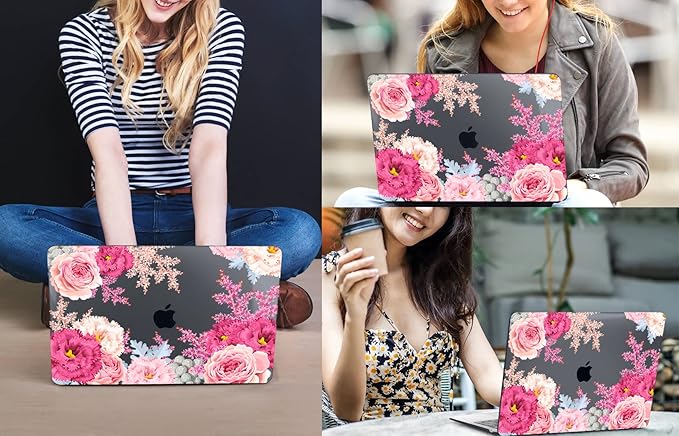 CISSOOK Laptop Cover, Hard Shell Case with Keyboard Cover for MacBook Air 13.6 inch M3 A3113 & M2 A2681, Gorgeous Flowers