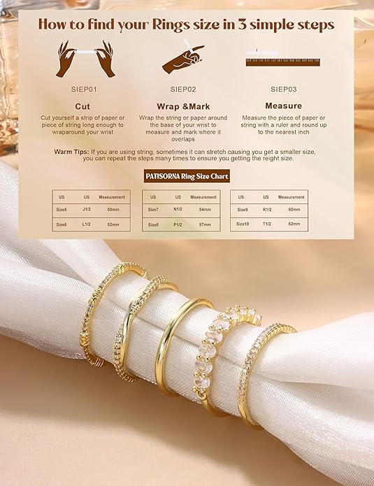 Dochais 5PCS Stackable Gold Silver Rings for Women, Non Tarnish Dainty Cubic Zirconia Rings, 14K Gold Plated Minimalist Wedding Band Rings Set, Trendy Statement Stacking Rings Size 5-10