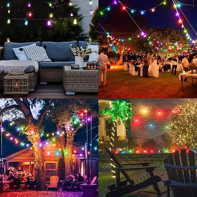 Achin Colored Outdoor String Lights 100Ft LED Multicolor Patio Lights with 55pcs ST38 Colorful Shatterproof Bulbs Rainbow String Lights for Bistro Christmas