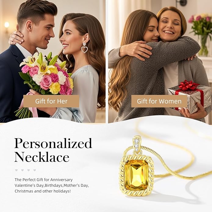 Valentine's Day Gifts for Her-18K Gold Plated Dainty Square Crystal Birthstone Necklace,Gold Jewelry for Women,Anniversary Birthday Gifts for Women Her Wife Girlfriend Mom Womens Necklace Jewelry