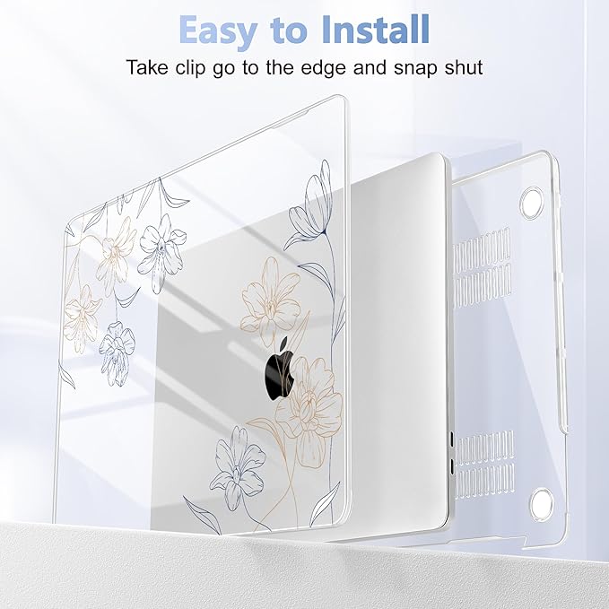 Case for MacBook Pro 13 inch with/Without Touch Bar (2016-2022, M2 A2338 M1 A2289 A2251 A2159 A1989 A1706 A1708), Hard Shell + Keyboard Cover + Dust Plug, Floral
