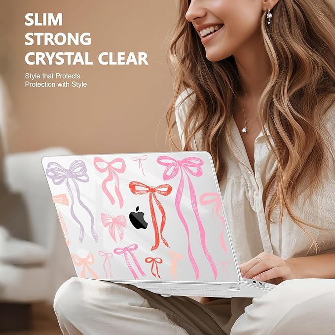 May Chen for MacBook Pro 13 inch Case 2022 2021 2020 Release A2338 M2 M1 A2289 A2251, Plastic Crystal Hard Shell Case Cover for MacBook Pro 13 inch Touch Bar Fits Touch ID, Bows Girly
