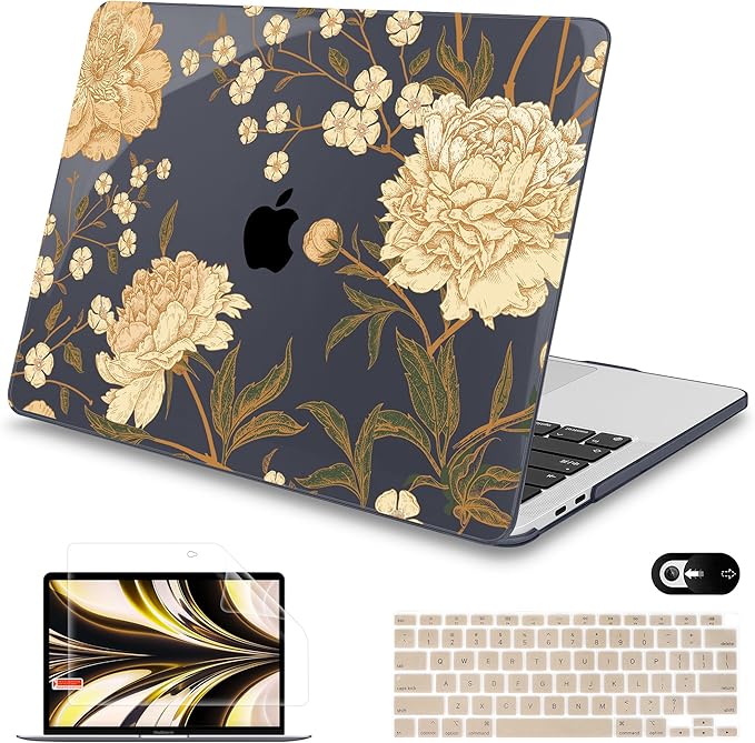 Mektron for MacBook Air 13 Case A1466/A1369 (2010-2017 Release), Snap-on Plastic Hard Shell Cover for MacBook Air 13.3 inch with Keyboard Cover, Peony Flowers C186