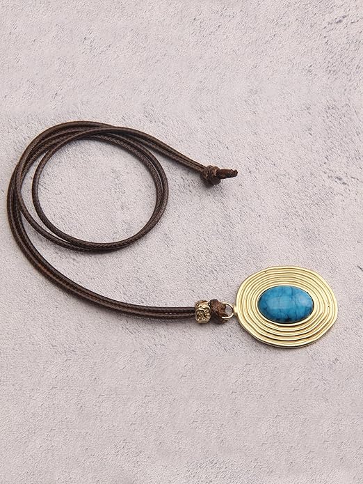 GelConnie Boho Necklaces for Women Vintage Silver Circles Long Pendant Necklace Cowgirl Sweater Necklace Adjustable Leather Choker Necklace for Women