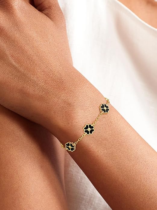 14K Gold Plated Clover Bracelets for Women Flower Four Leaf Link Bracelets Trendy Jewelry Gifts for Women