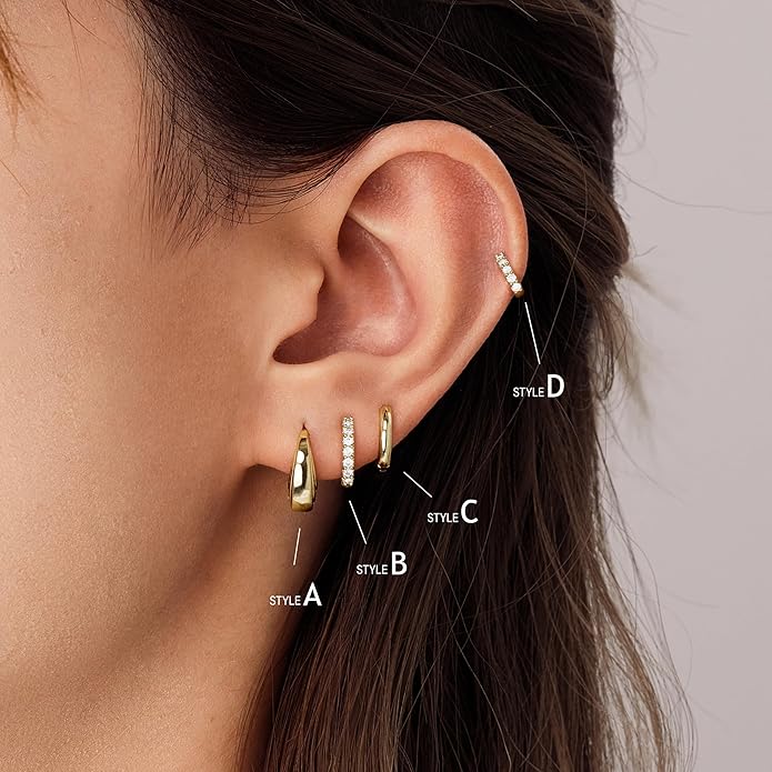 Small Gold Huggie Hoop Earrings Set for Women Men Hypoallergenic 14K Plated Stack Cartilage Earrings, Multiple Piercing Lightweight Mini Thin Cute Dainty Trendy Jewelry Set Christmas Gifts for Women