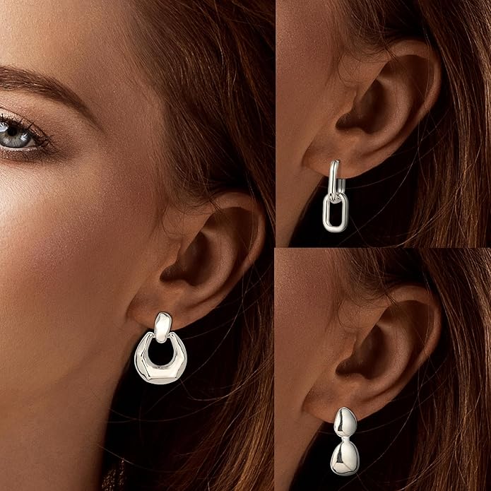 Wgoud 6 Pairs Gold Hoop Earrings Set for Women, 14K Gold Plated Hypoallergenic Lightweight Chunky Open Huggie Hoops Earrings Jewelry for Gifts.