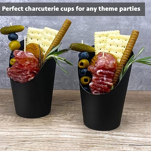[50 Cups + 200 Picks] CAMKYDE 14 oz Disposable Charcuterie Cups with Sticks (Black)