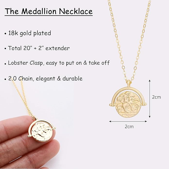 Aobei Pearl 18K Gold Plated Moon Star Lion Evil Eye Love Heart Cross Pendant Necklace Medallion Paperclip Chian Choker Layering Jewery for Women
