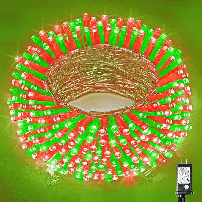 500 LED Christmas Lights Outdoor 165ft Extra Long Christmas String Lights 8 Modes Waterproof Plug in Twinkle Fairy Light for Bedroom Indoor Outside Home Party Decoration, Red&Green