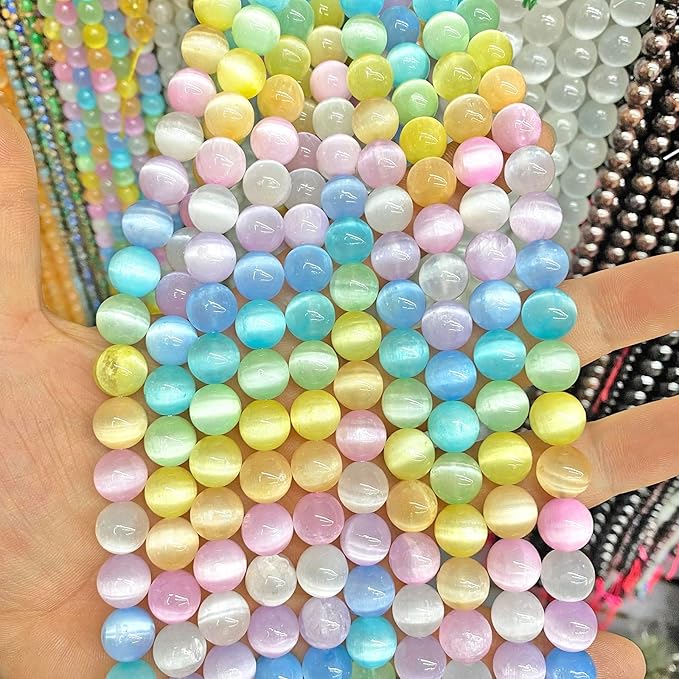 10MM 36PCS Colorful Selenite Gypsum Stone Crystal Beads for Jewelry Making DIY Bracelet